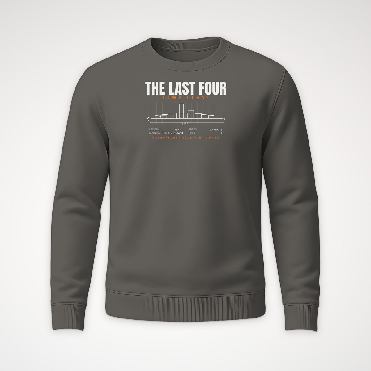 The Last Four Iowa-Class Blueprint Crewneck Sweatshirt in Charcoal