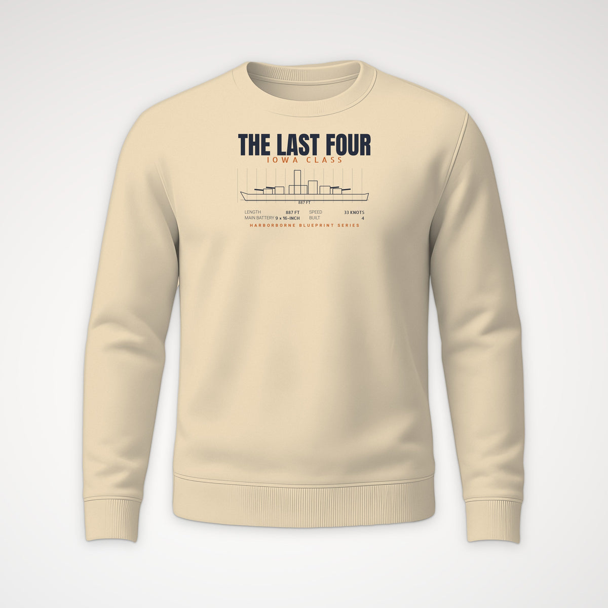 The Last Four Iowa-Class Blueprint Crewneck Sweatshirt in Sand