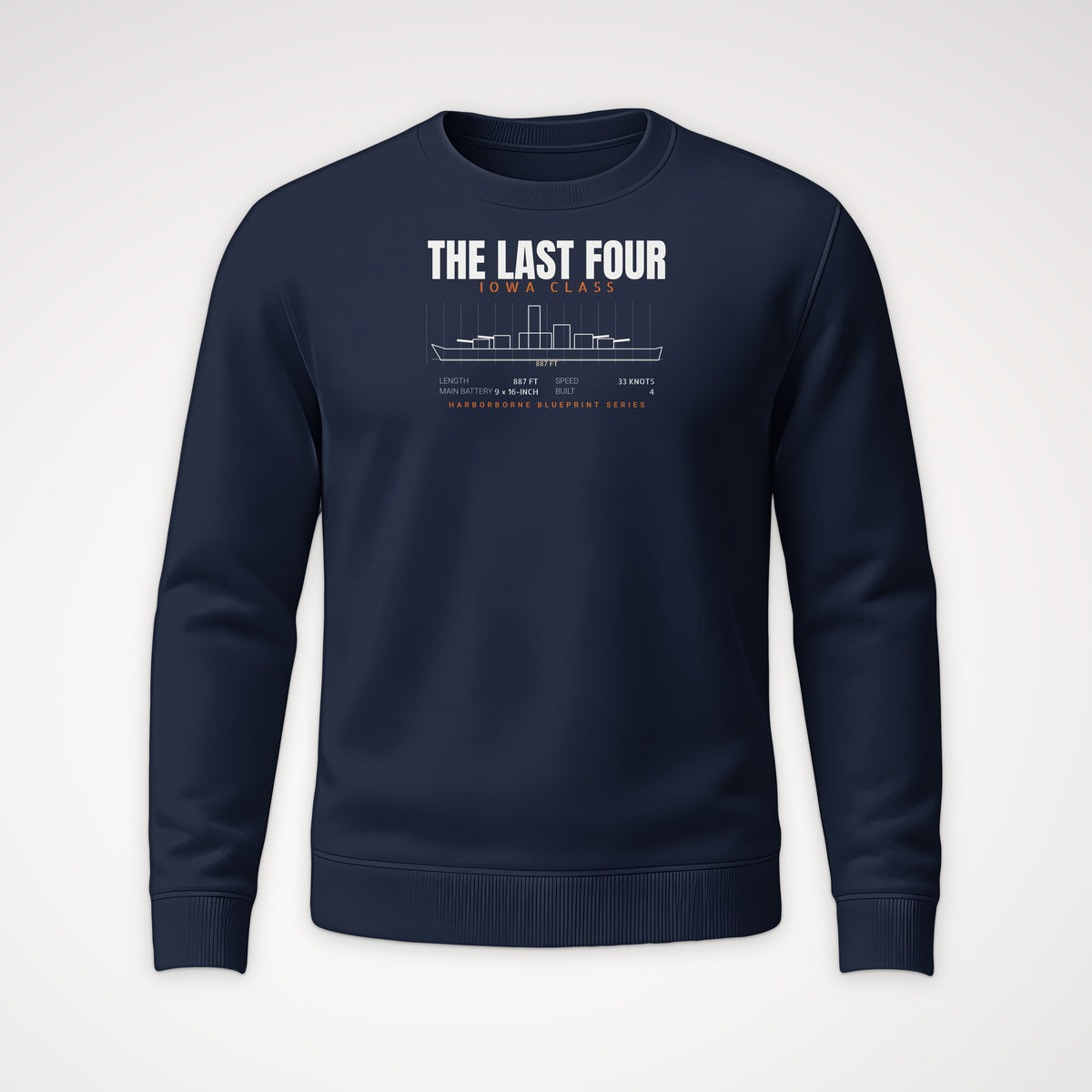 The Last Four Iowa-Class Blueprint Crewneck Sweatshirt in Navy