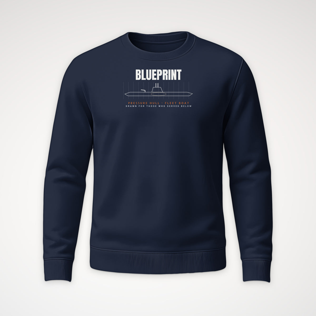 Pressure Hull Blueprint Served Below Crewneck Sweatshirt in Navy