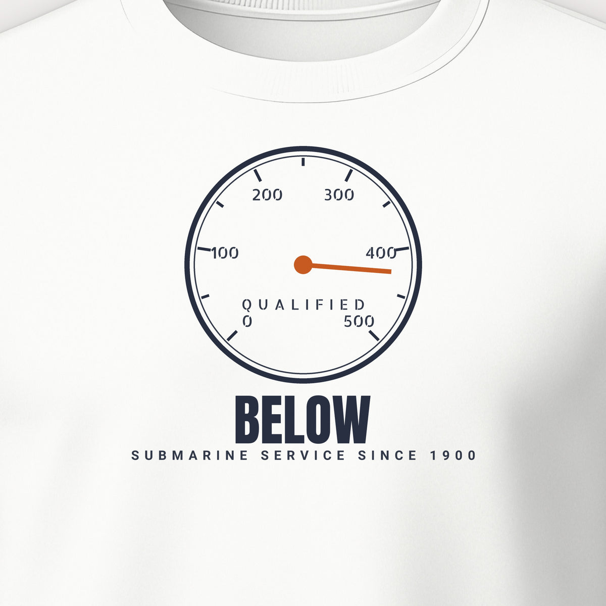 Qualified Below Depth Dial Crewneck Sweatshirt, front print detail