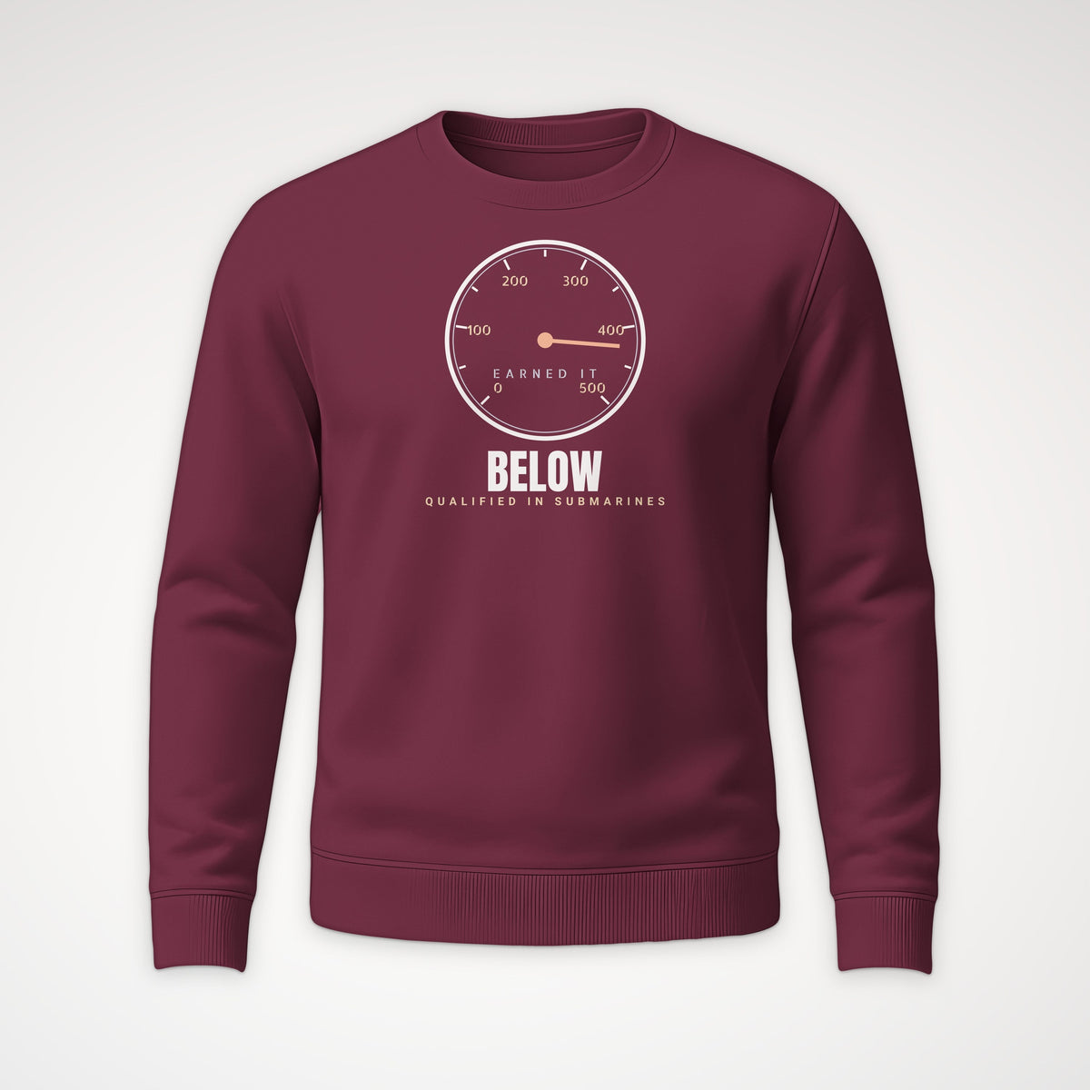 Qualified Below Earned It Crewneck Sweatshirt in Maroon