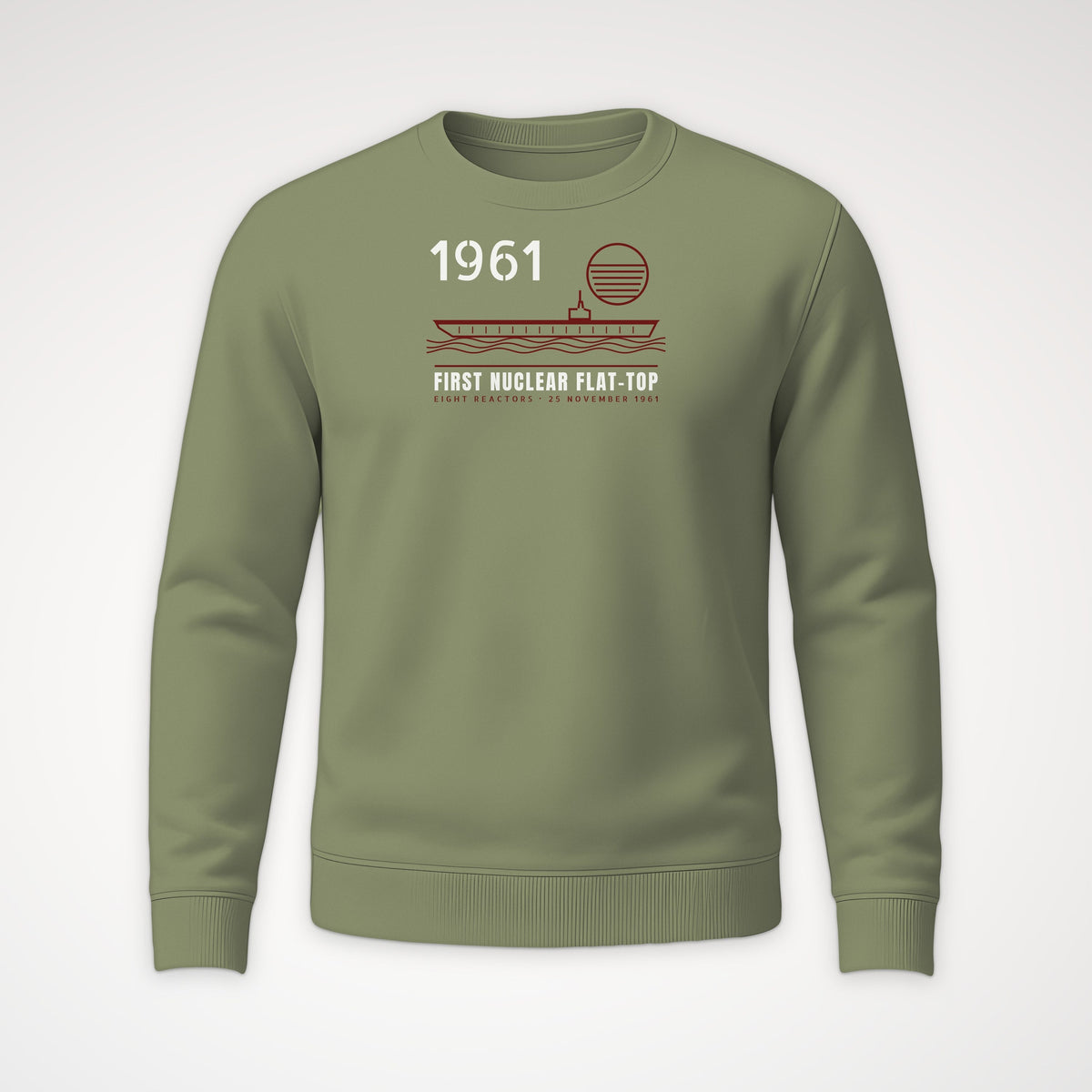 First Nuclear Flat-Top Line Art Crewneck Sweatshirt in Military Green