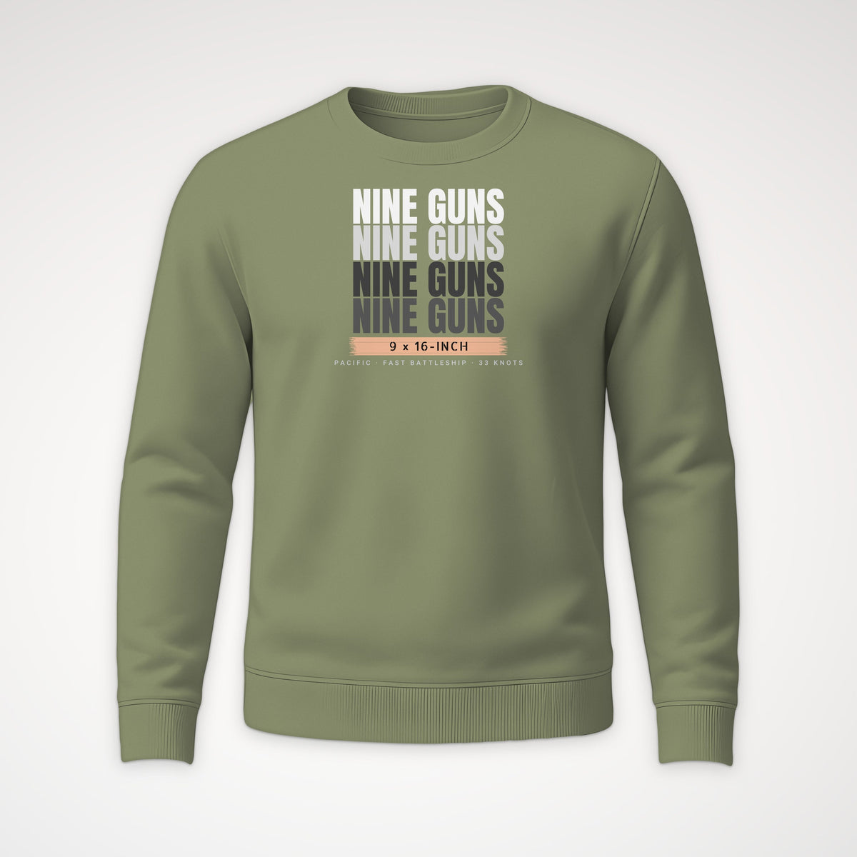 Nine Guns Pacific Echo Crewneck Sweatshirt in Military Green