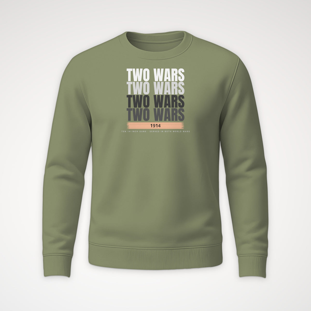Two-War Battleship Echo Crewneck Sweatshirt in Military Green