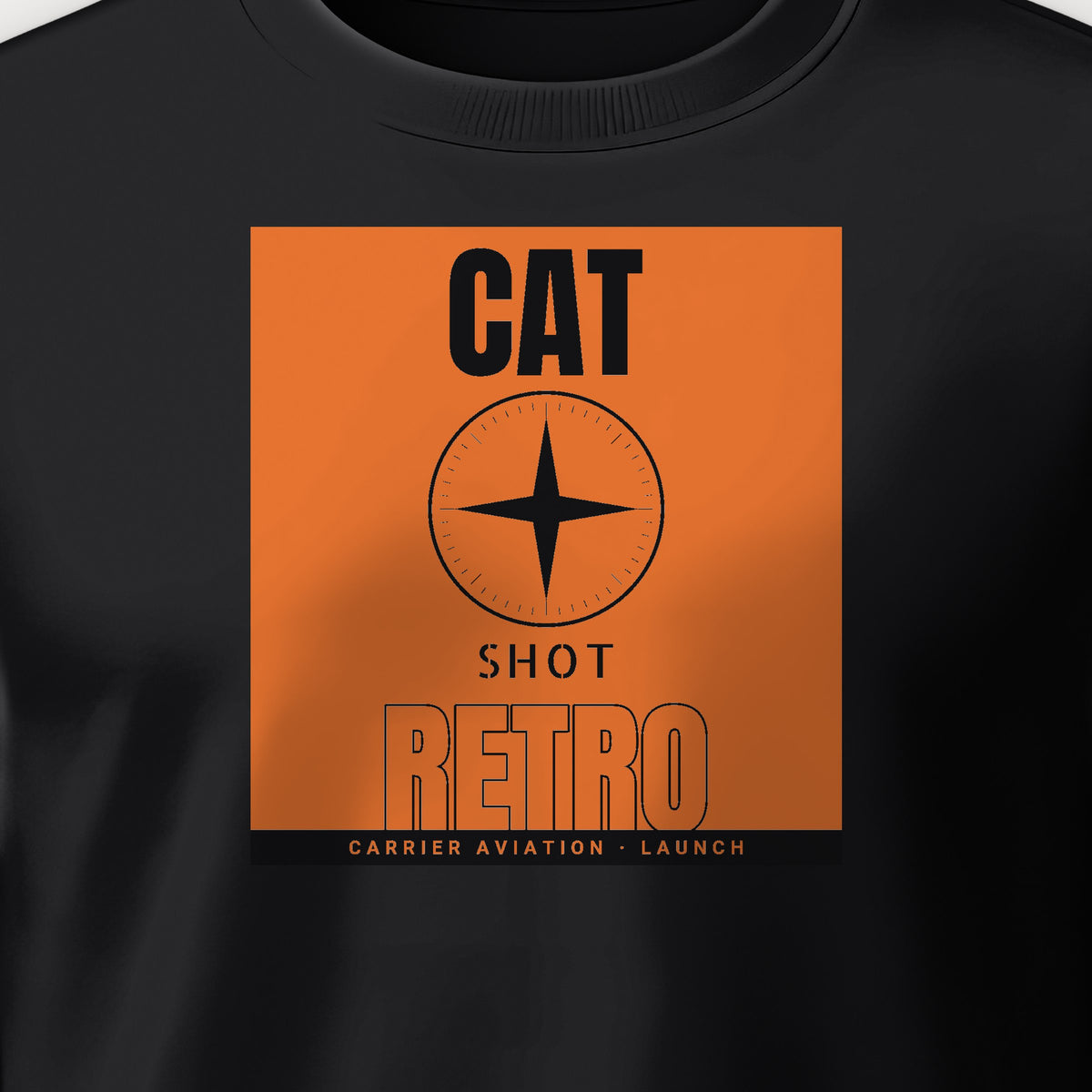 Cat Shot Retro Poster Crewneck Sweatshirt, front print detail
