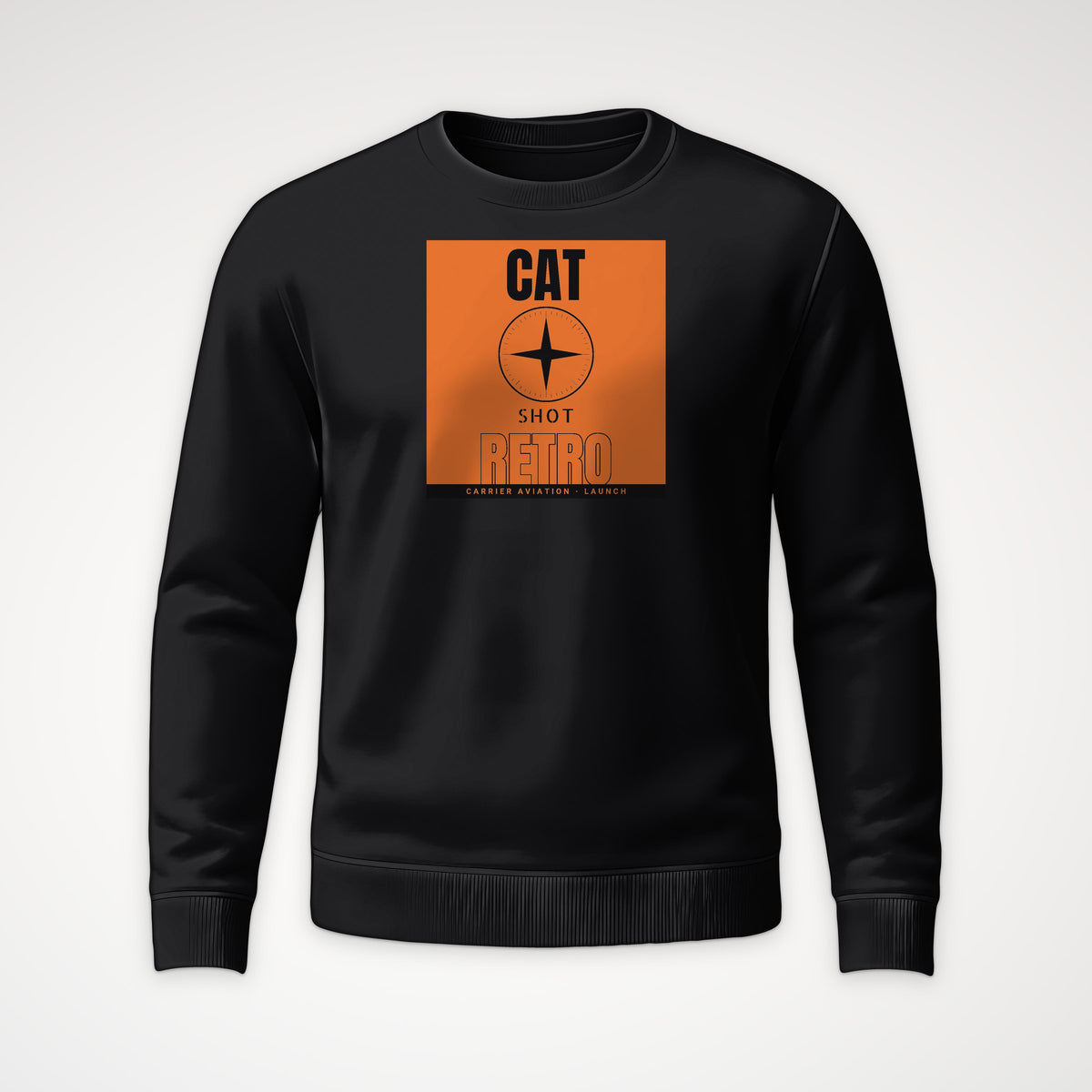 Cat Shot Retro Poster Crewneck Sweatshirt in Black