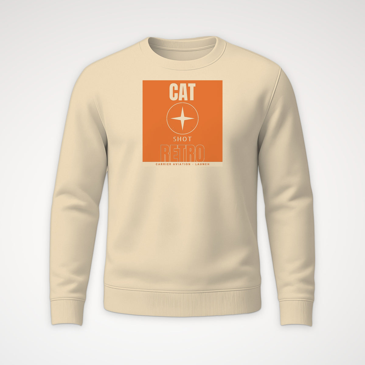 Cat Shot Retro Poster Crewneck Sweatshirt in Sand
