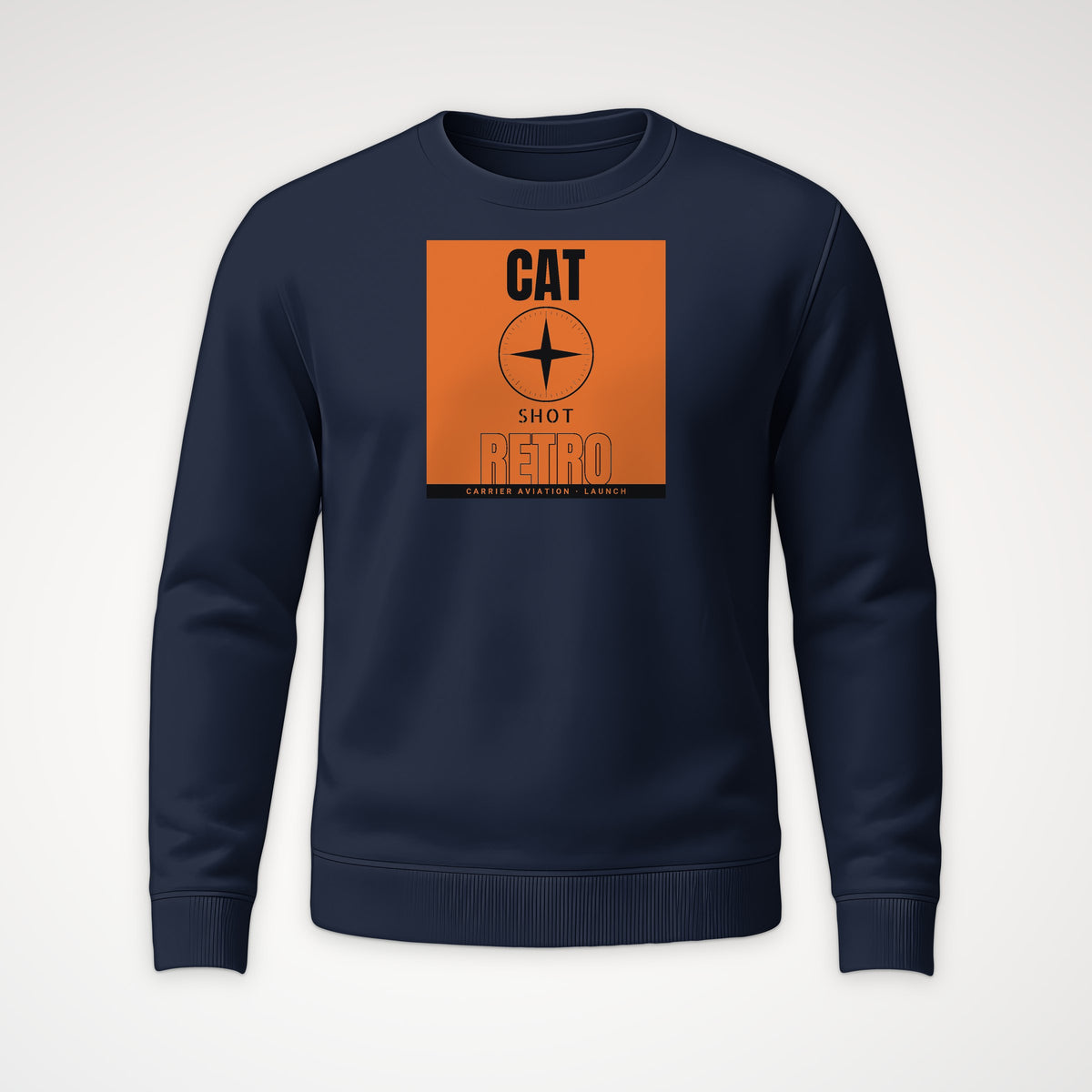 Cat Shot Retro Poster Crewneck Sweatshirt in Navy