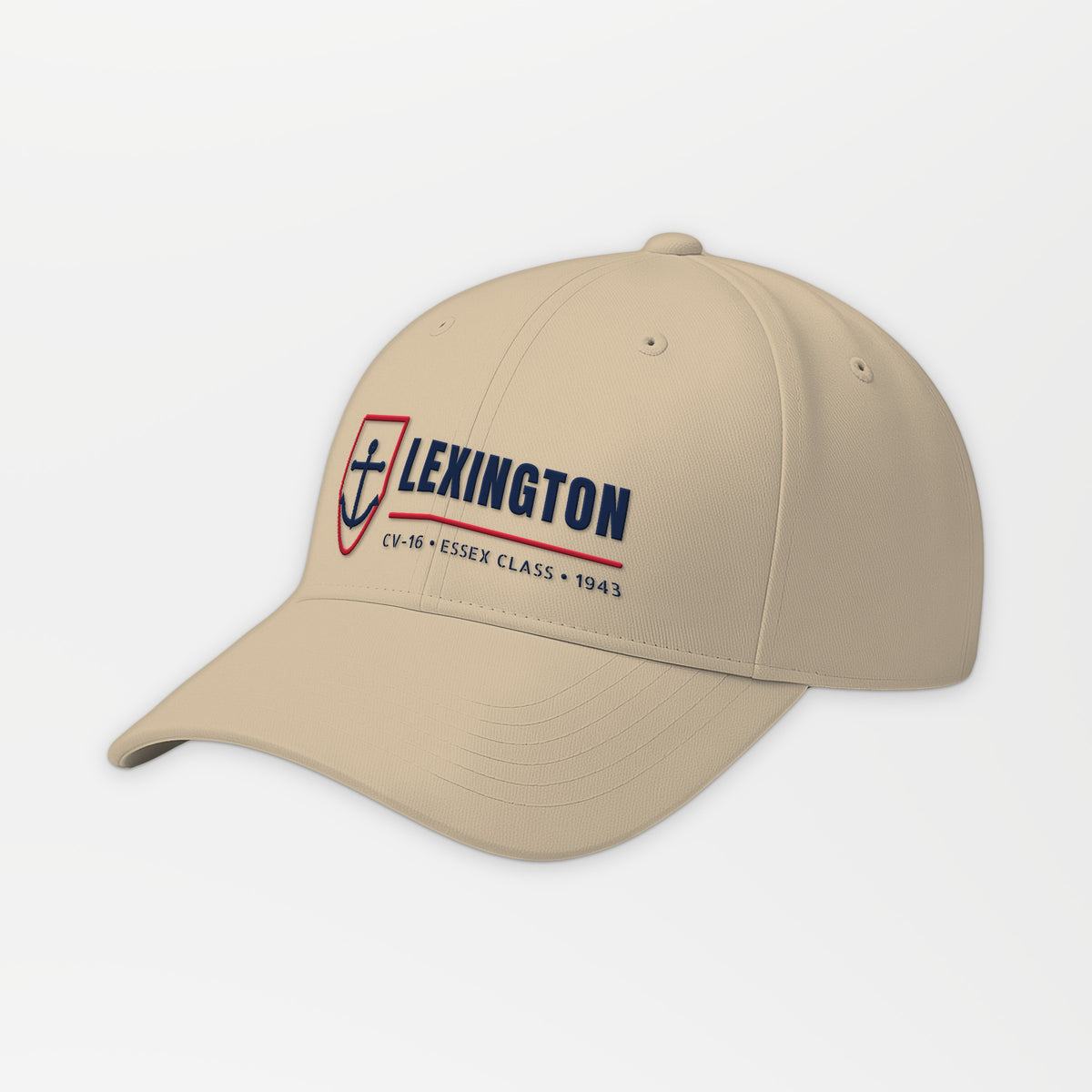 Lexington CV-16 Anchor Shield Embroidered Cap in Khaki