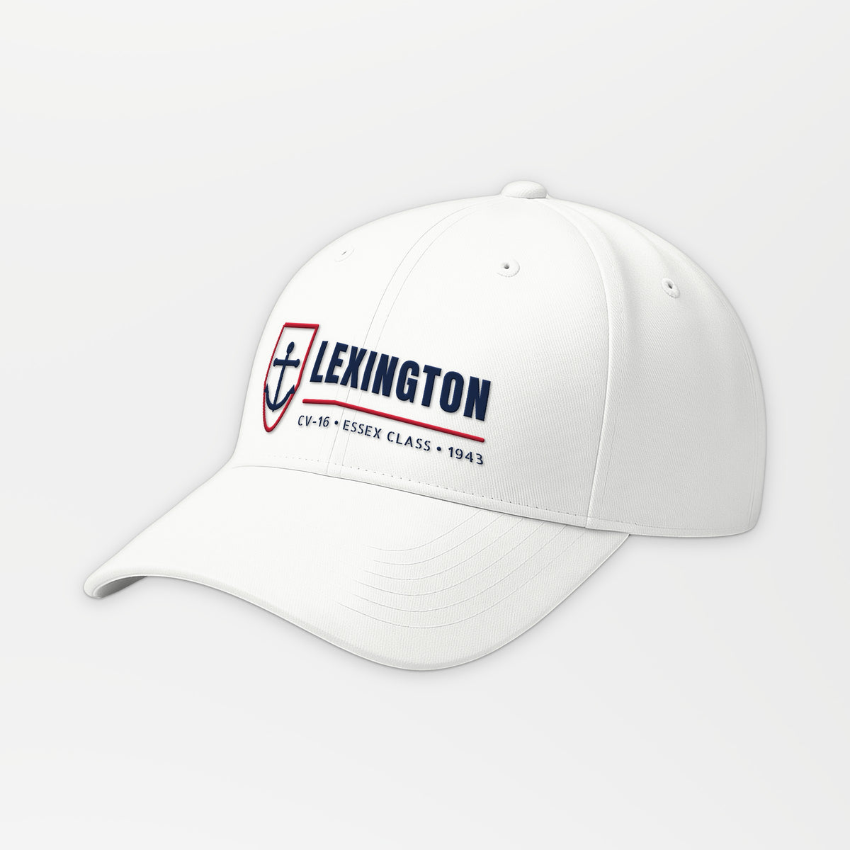 Lexington CV-16 Anchor Shield Embroidered Cap in White