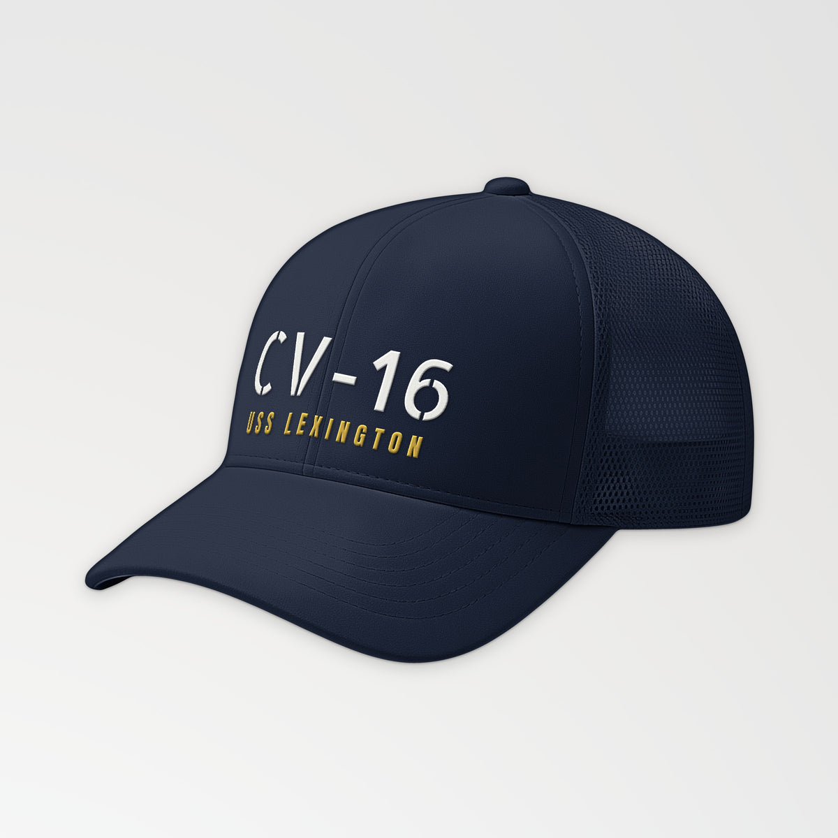 Lexington CV-16 Hull Number Trucker Cap in Navy