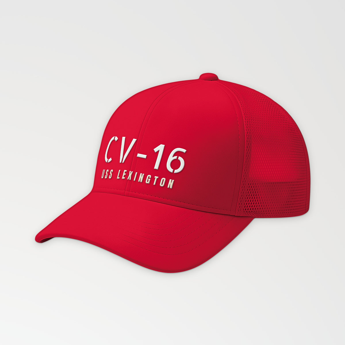 Lexington CV-16 Hull Number Trucker Cap in Red