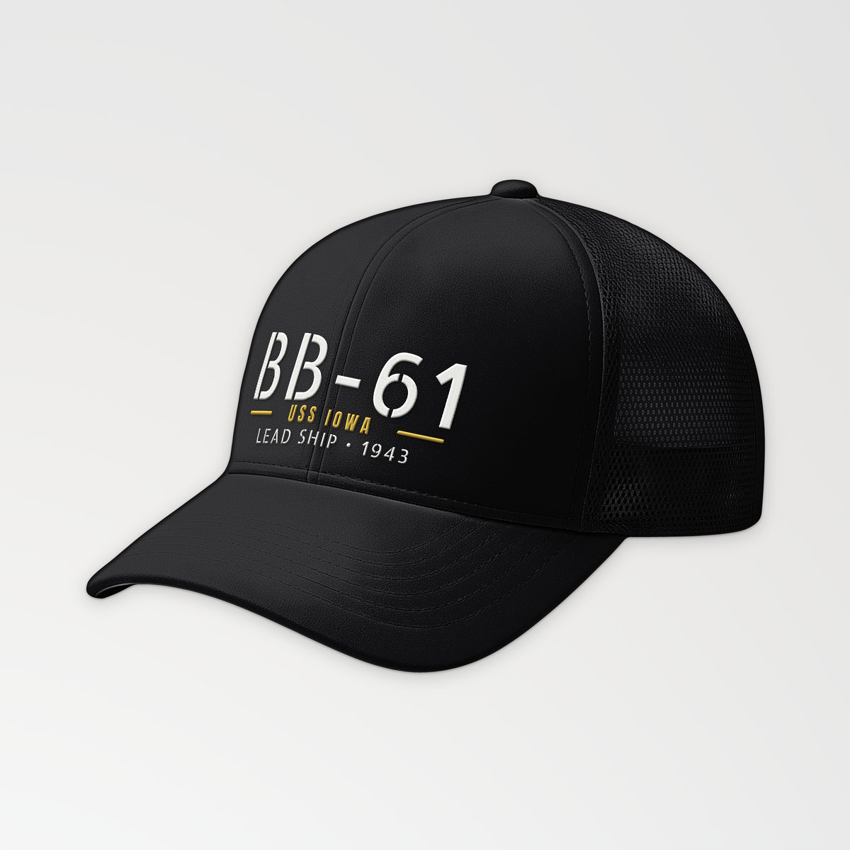 Iowa BB-61 Hull Number Trucker Cap in Black