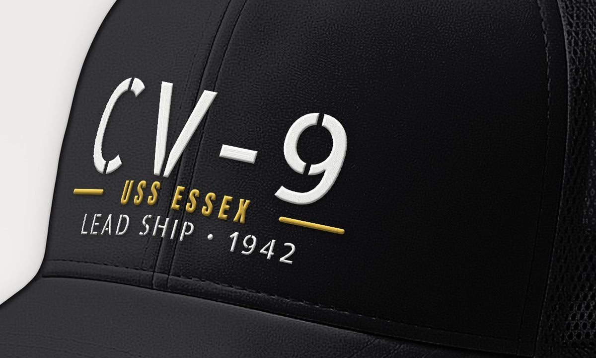 Essex CV-9 Hull Number Trucker Cap — front detail