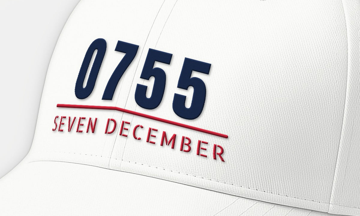 Seven December 0755 Embroidered Cap, front detail