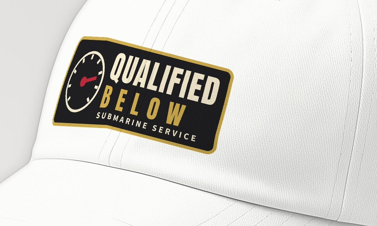 Qualified Below Patch Dad Hat, front detail