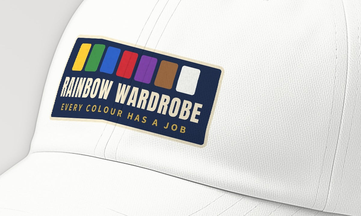 Rainbow Wardrobe Dad Hat, front detail