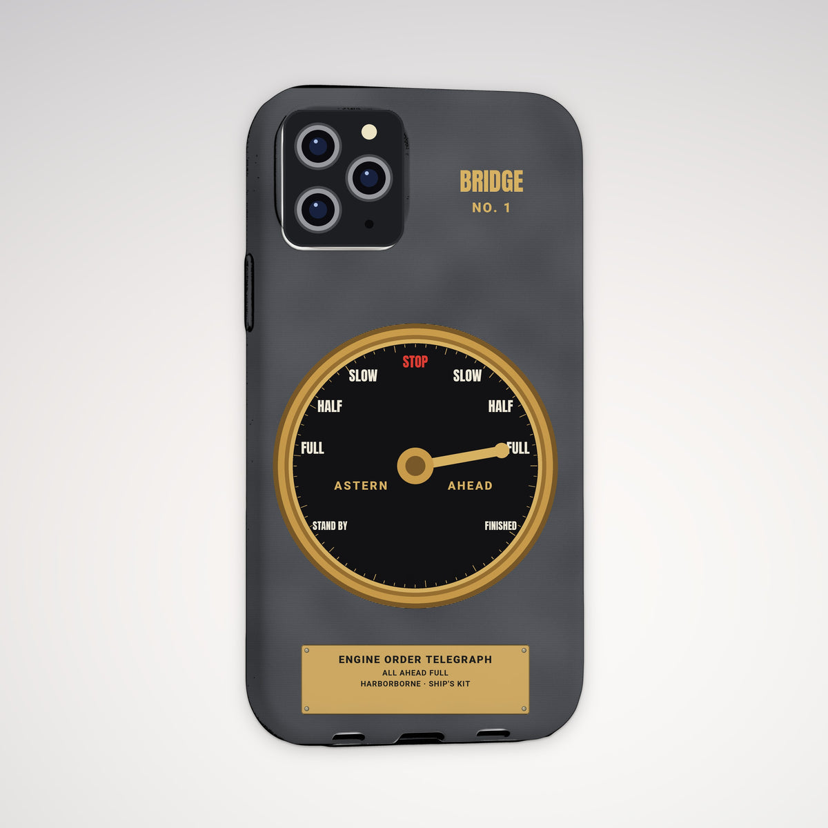 Engine Order Telegraph Tough Phone Case – iPhone, shown on a Pro model