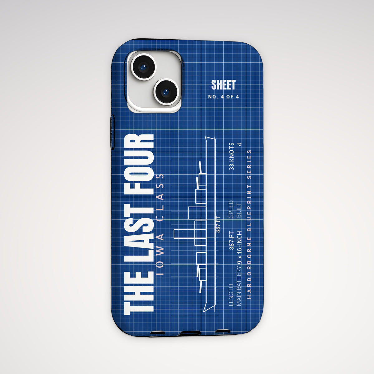Iowa-Class Blueprint Tough Phone Case – iPhone, back view