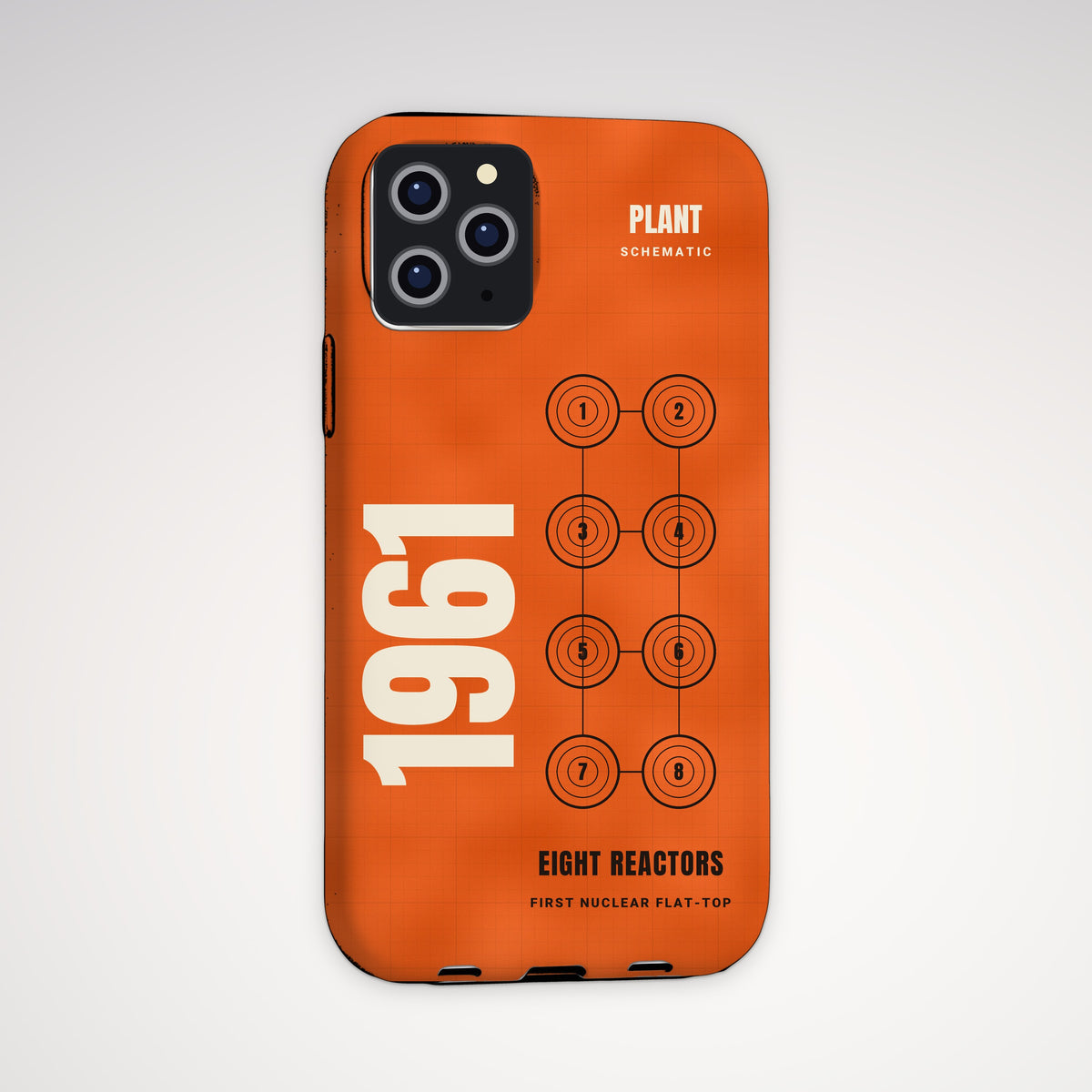 Eight Reactors Schematic Tough Phone Case – iPhone, shown on a Pro model
