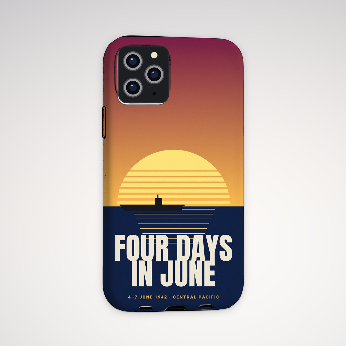 Four Days in June Sunset Tough Phone Case – iPhone, shown on a Pro model