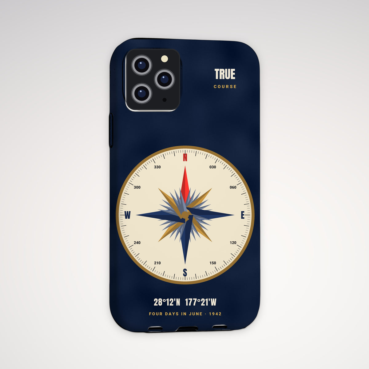 True Course Compass Tough Phone Case – iPhone, shown on a Pro model