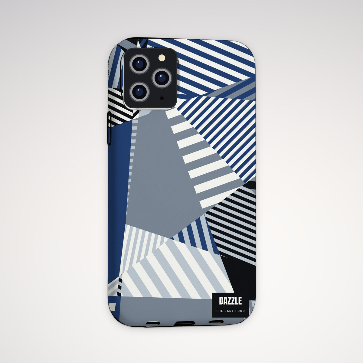 Dazzle Camo Tough Phone Case – iPhone, shown on a Pro model