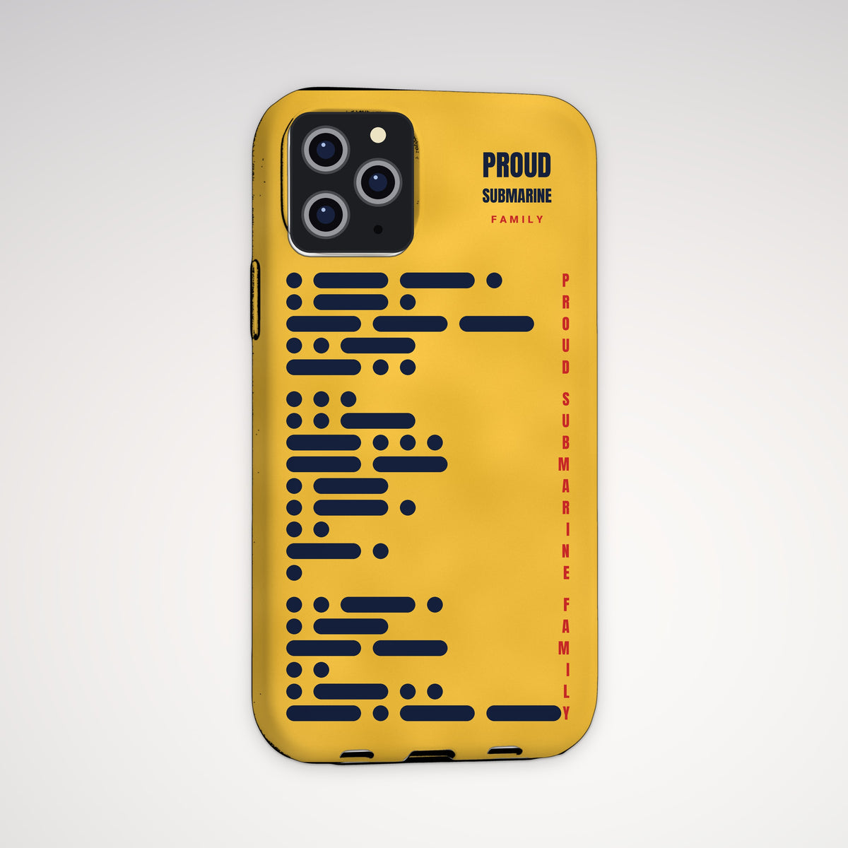 Morse Code Submarine Family Tough Phone Case – iPhone, shown on a Pro model