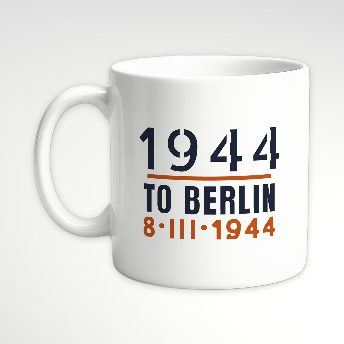 To Berlin 1944 Long-Range Escort Mug, white mug, handle left