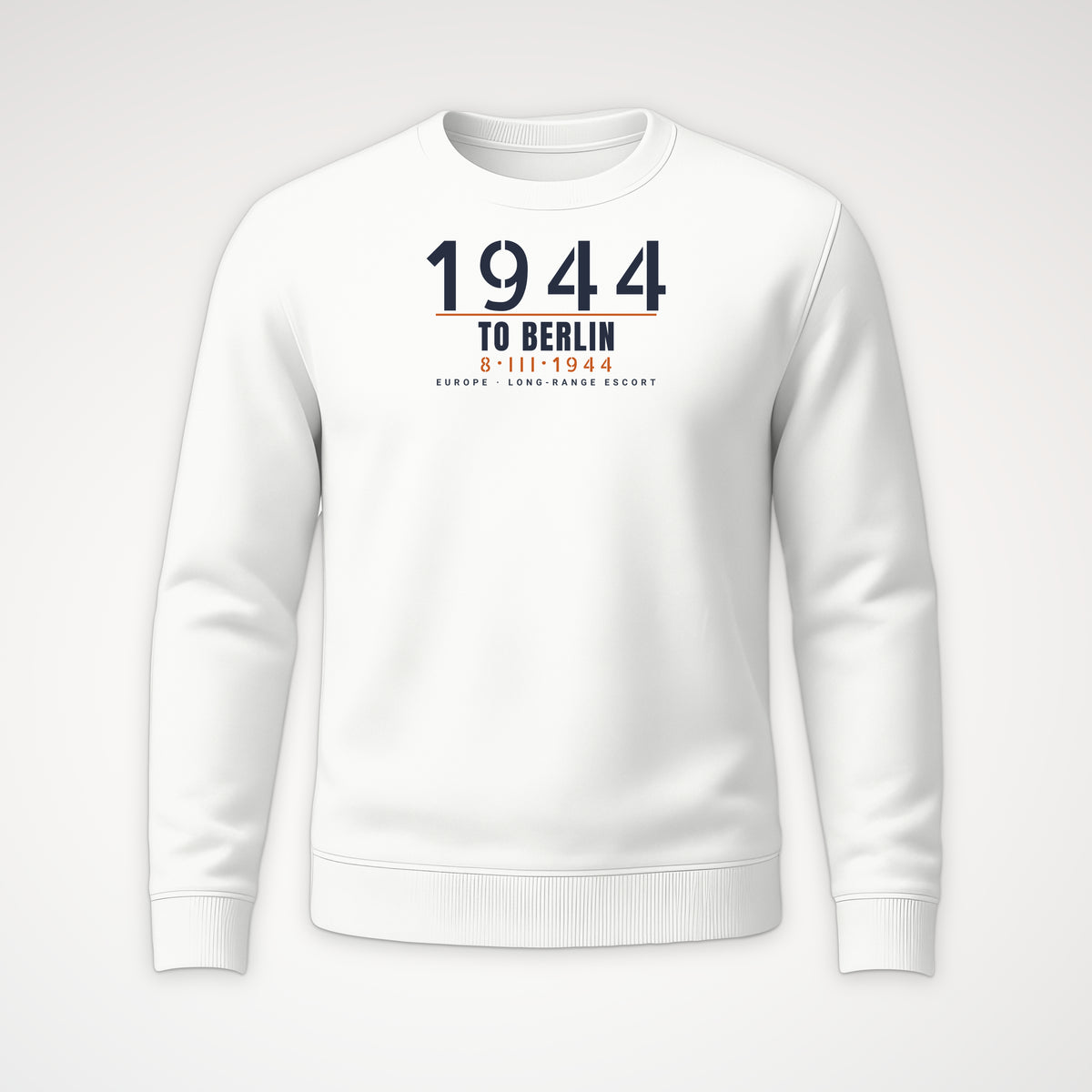To Berlin 1944 Long-Range Escort Crewneck Sweatshirt in White