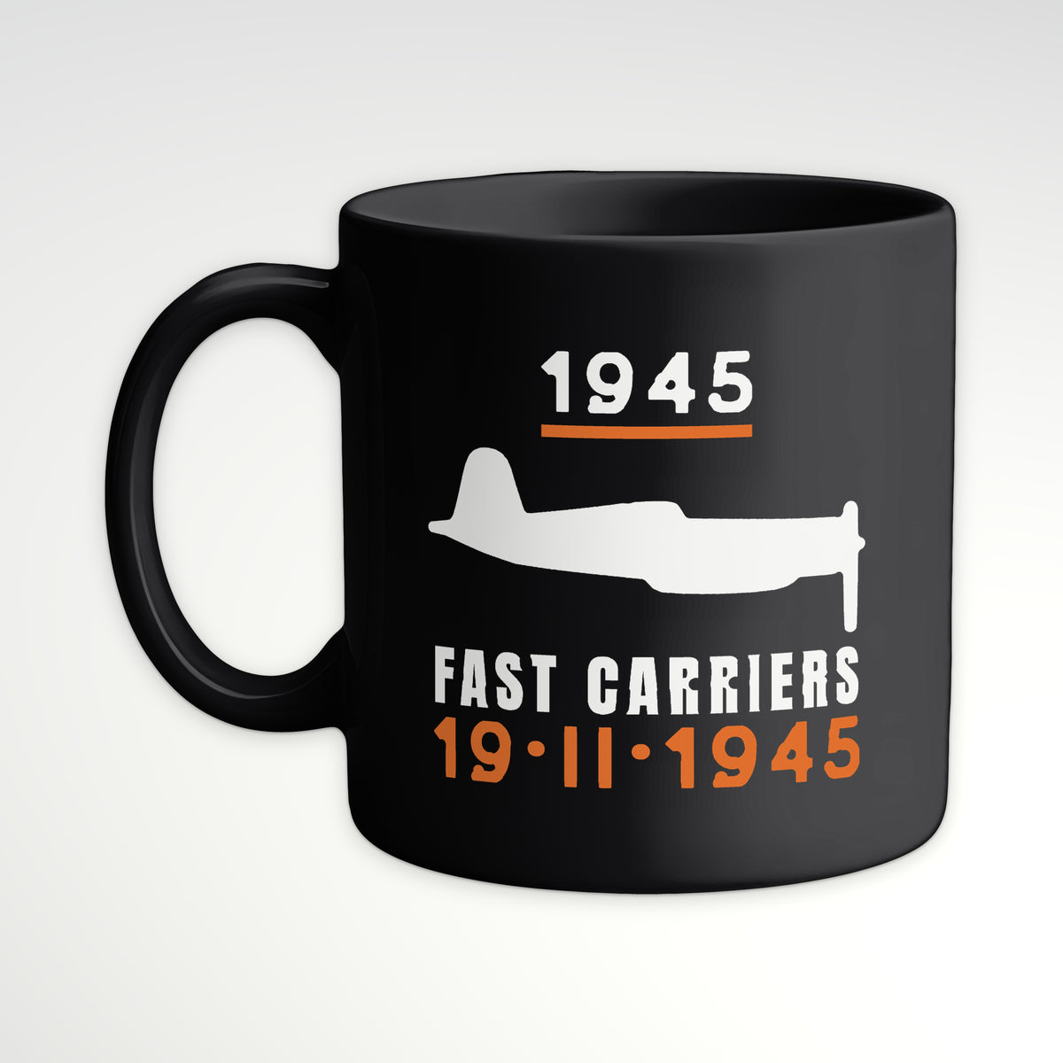 Fast Carriers 1945 Gull-Wing Fighter Mug, black mug, handle left