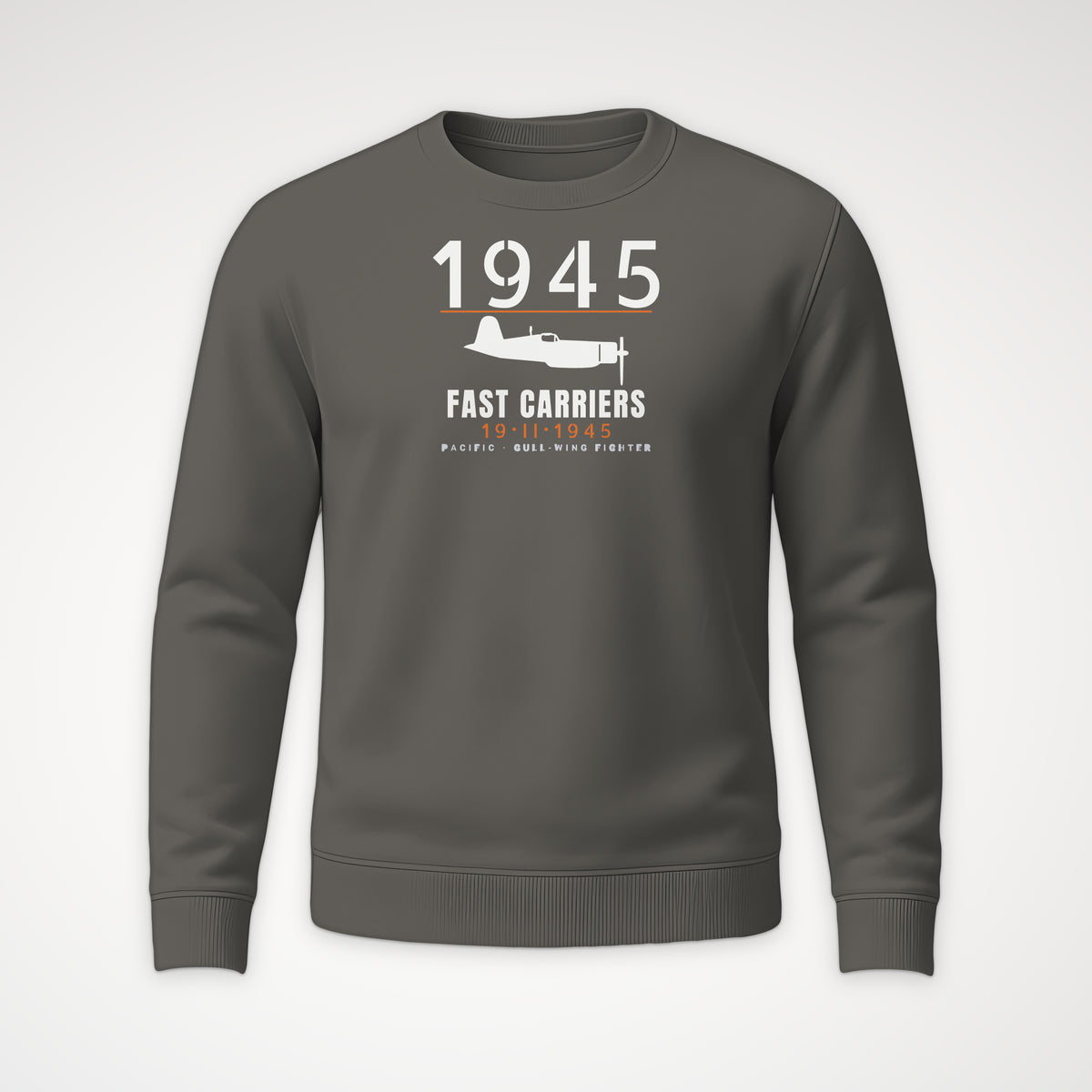 Fast Carriers 1945 Gull-Wing Fighter Crewneck Sweatshirt in Charcoal