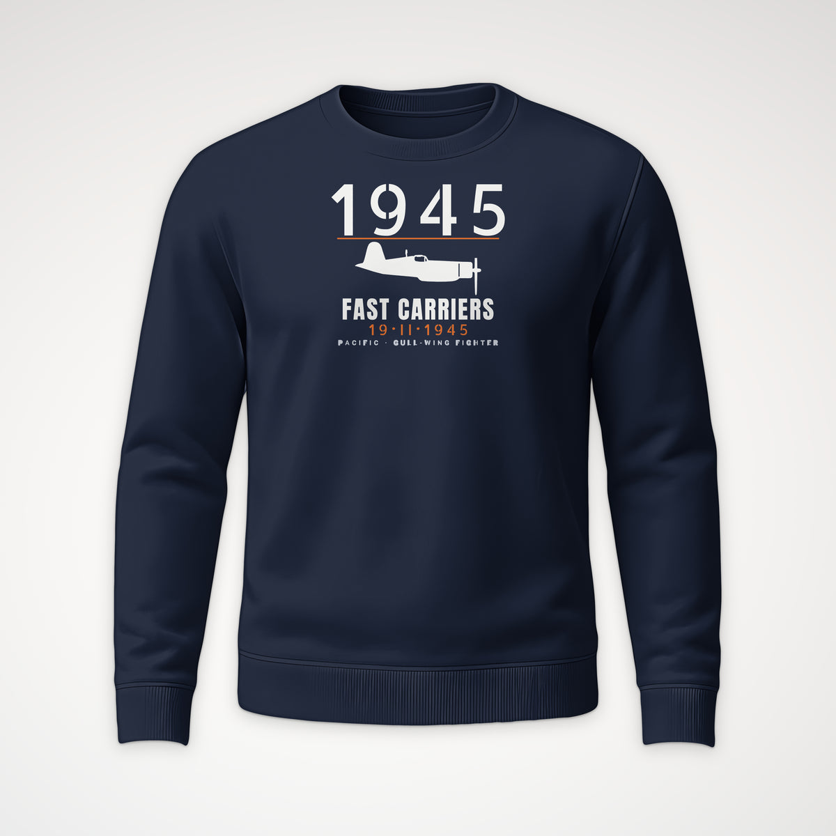 Fast Carriers 1945 Gull-Wing Fighter Crewneck Sweatshirt in Navy