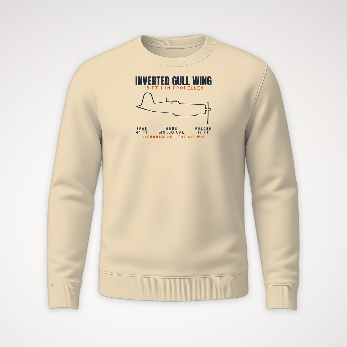 Inverted Gull-Wing Fighter Blueprint Crewneck Sweatshirt in Sand