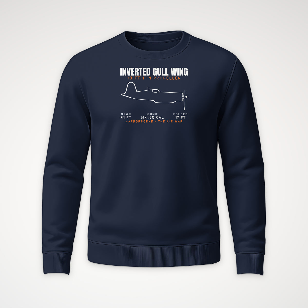 Inverted Gull-Wing Fighter Blueprint Crewneck Sweatshirt in Navy