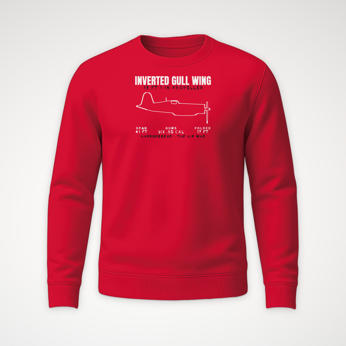 Inverted Gull-Wing Fighter Blueprint Crewneck Sweatshirt in Red