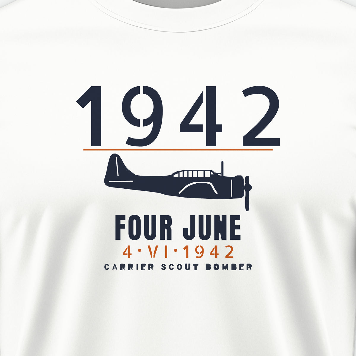 Carrier Scout Bomber June 1942 Tee, front print detail: our side-view drawing of an SBD-3, no markings
