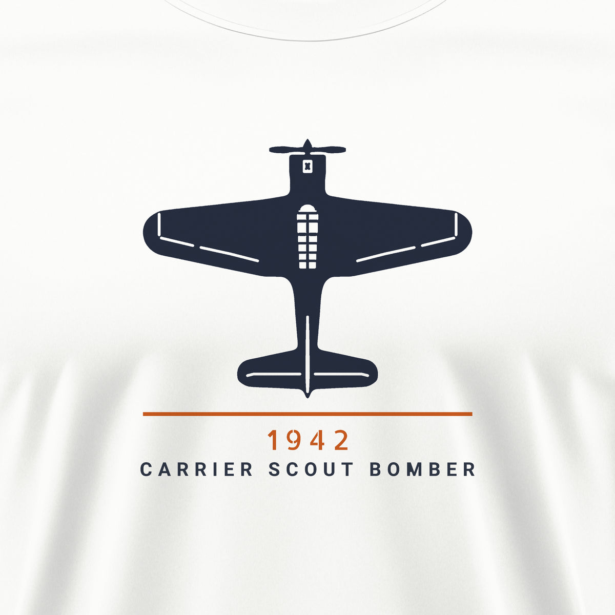 Scout Bomber 1942 Top-View Tee, front print detail: our top-view drawing of an SBD-3, no markings