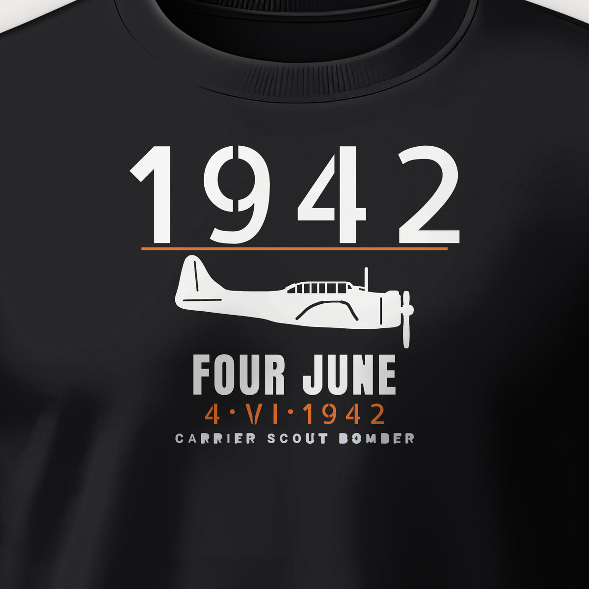 Carrier Scout Bomber June 1942 Crewneck Sweatshirt, front print detail: our side-view drawing of an SBD-3, no markings