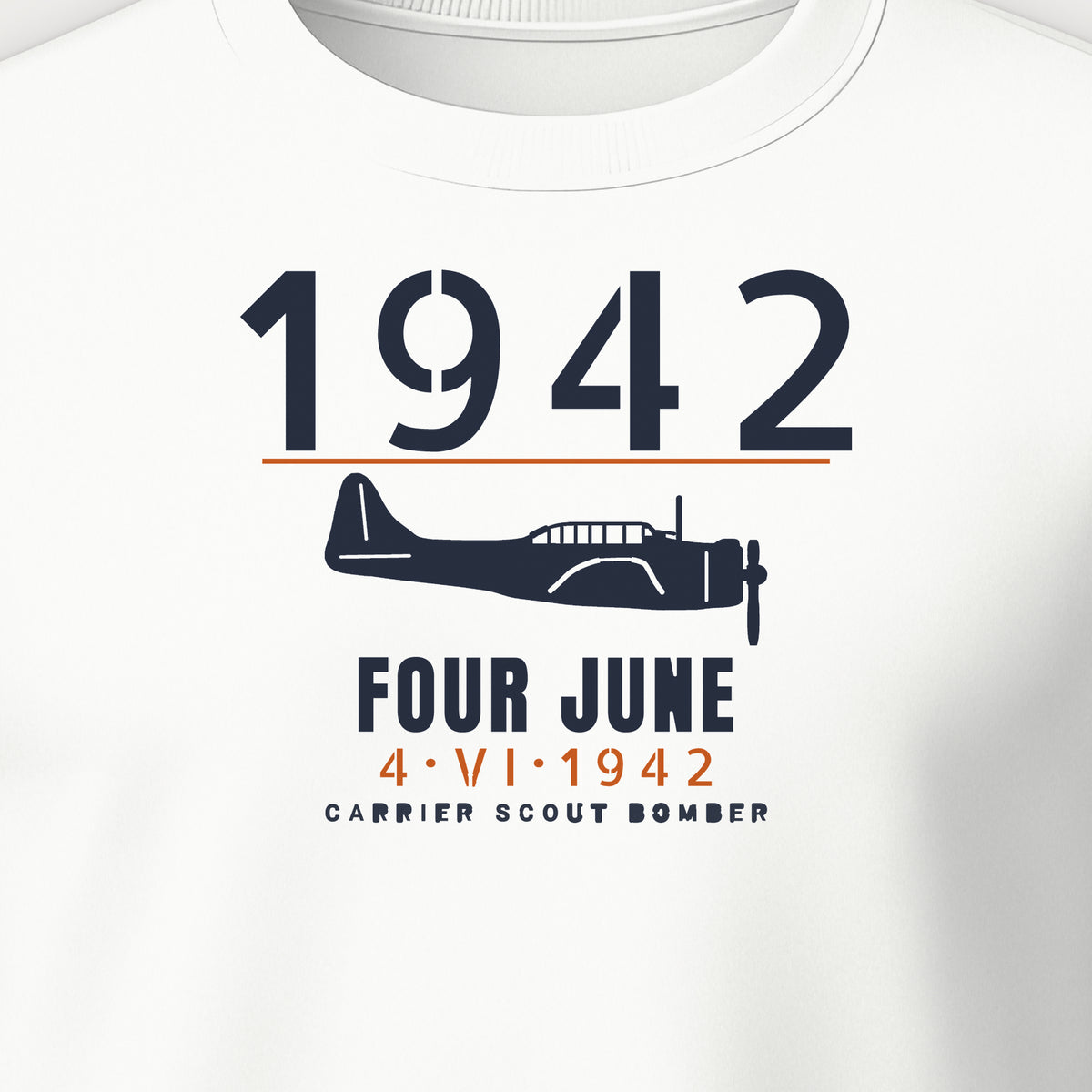 Carrier Scout Bomber June 1942 Crewneck Sweatshirt, front print detail: our side-view drawing of an SBD-3, no markings
