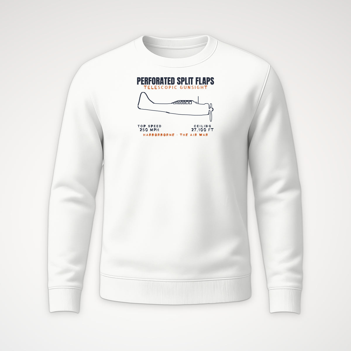 Split-Flap Scout Bomber Blueprint Crewneck Sweatshirt in White