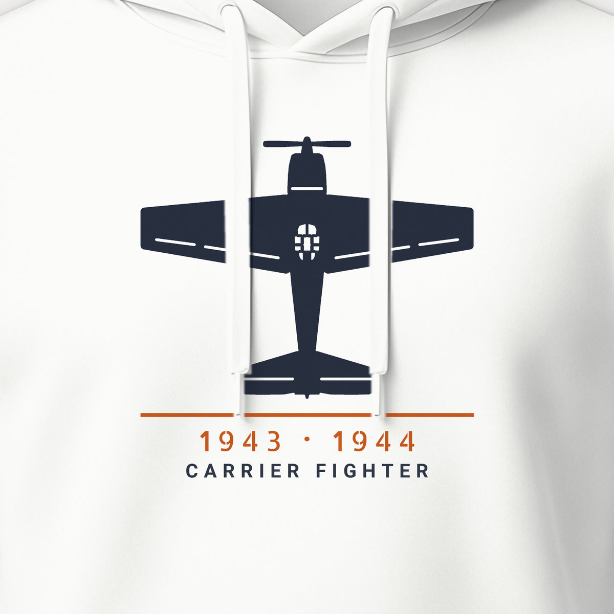 Carrier Fighter 1943–44 Hoodie, front print detail: our top-view drawing of an F6F-3, no markings