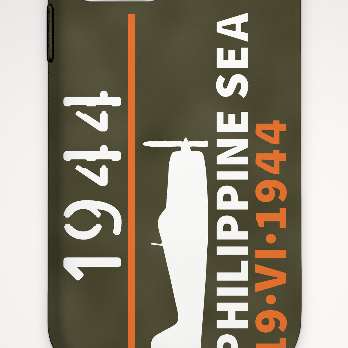Philippine Sea 1944 Carrier Fighter Tough Phone Case – iPhone, print detail: our side-view drawing of an F6F-3, no markings