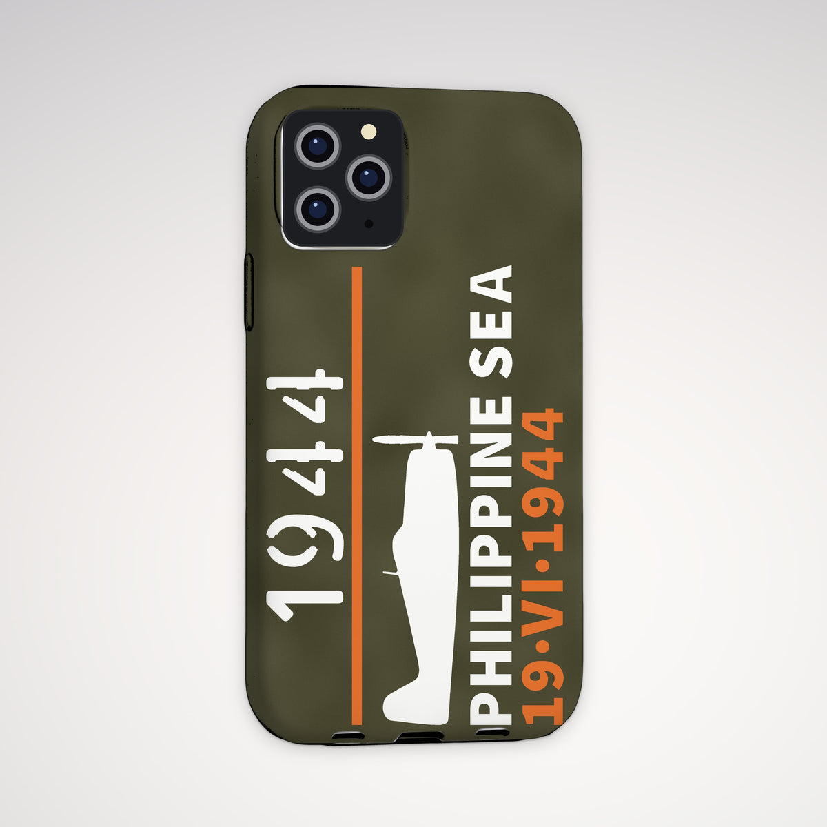 Philippine Sea 1944 Carrier Fighter Tough Phone Case – iPhone, shown on a Pro model