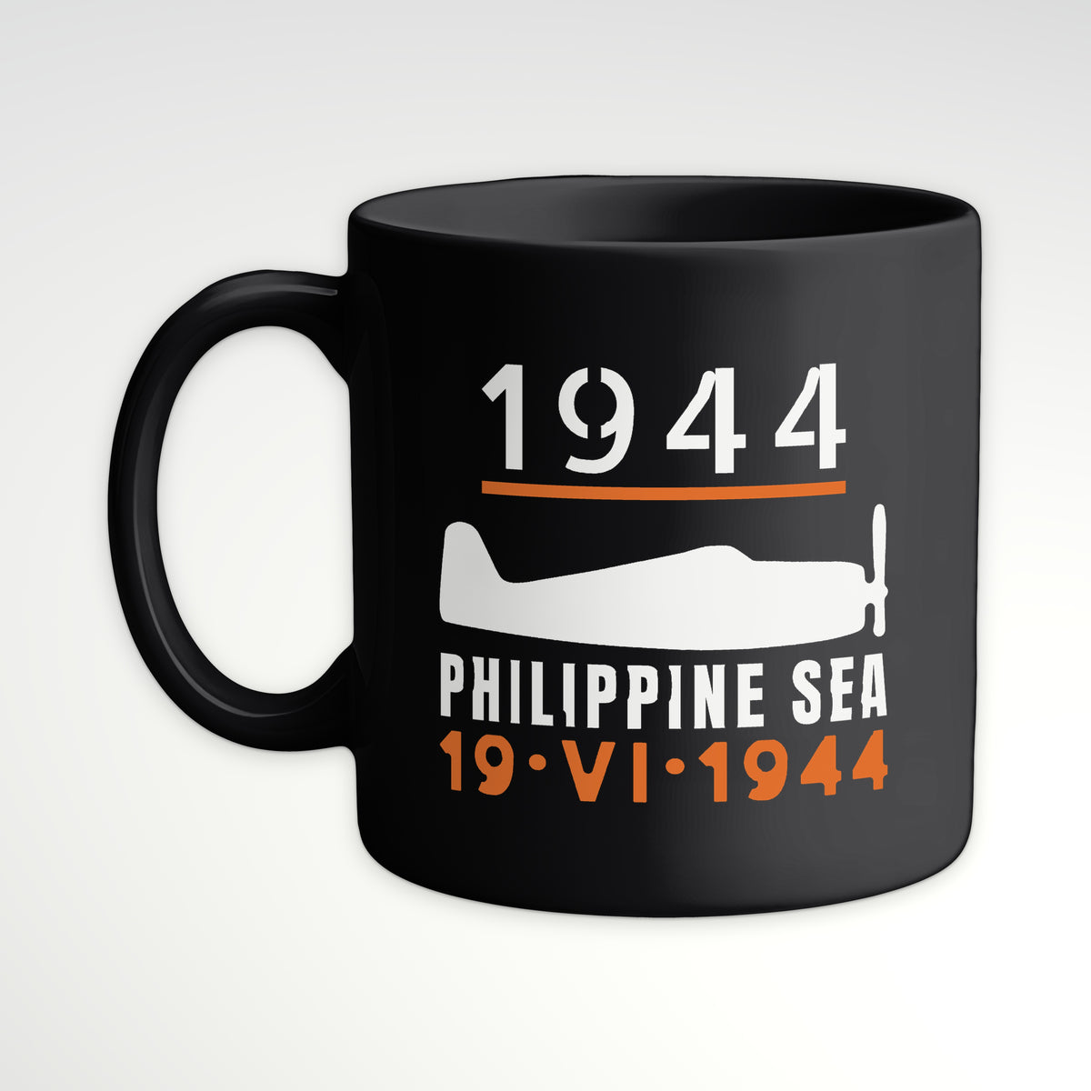 Philippine Sea 1944 Carrier Fighter Mug, black mug, handle left