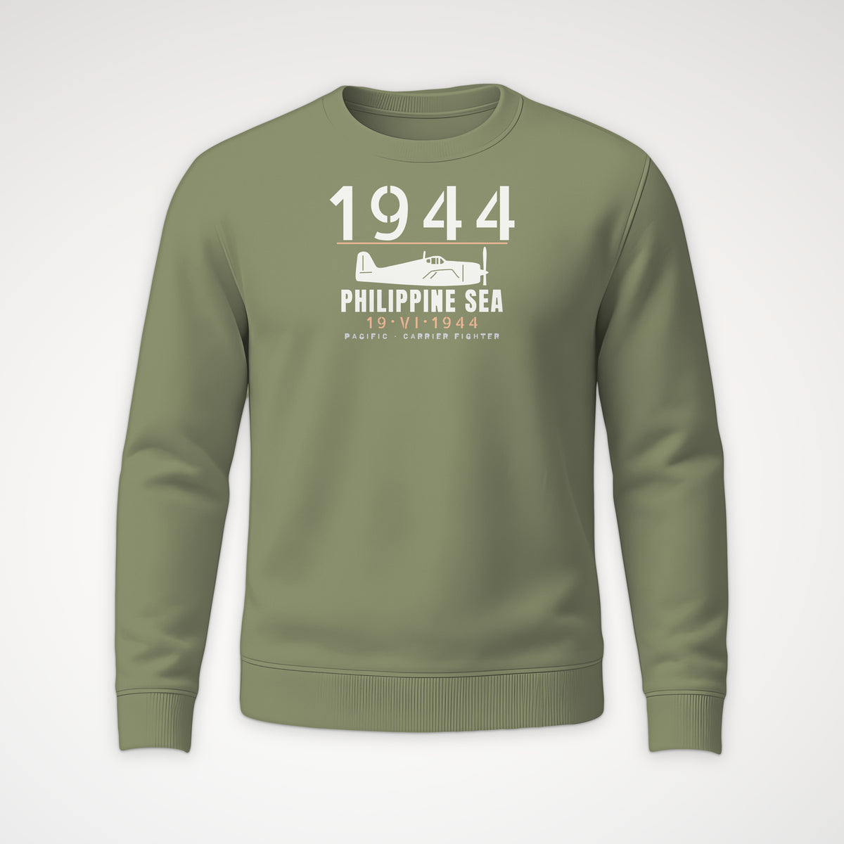 Philippine Sea 1944 Carrier Fighter Crewneck Sweatshirt in Military Green