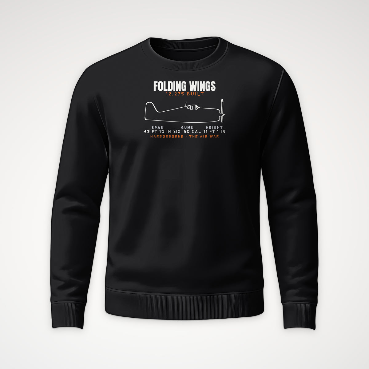 Folding-Wing Fighter Blueprint Crewneck Sweatshirt in Black