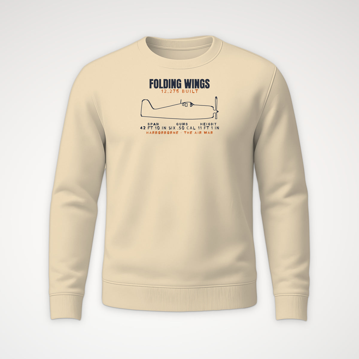 Folding-Wing Fighter Blueprint Crewneck Sweatshirt in Sand