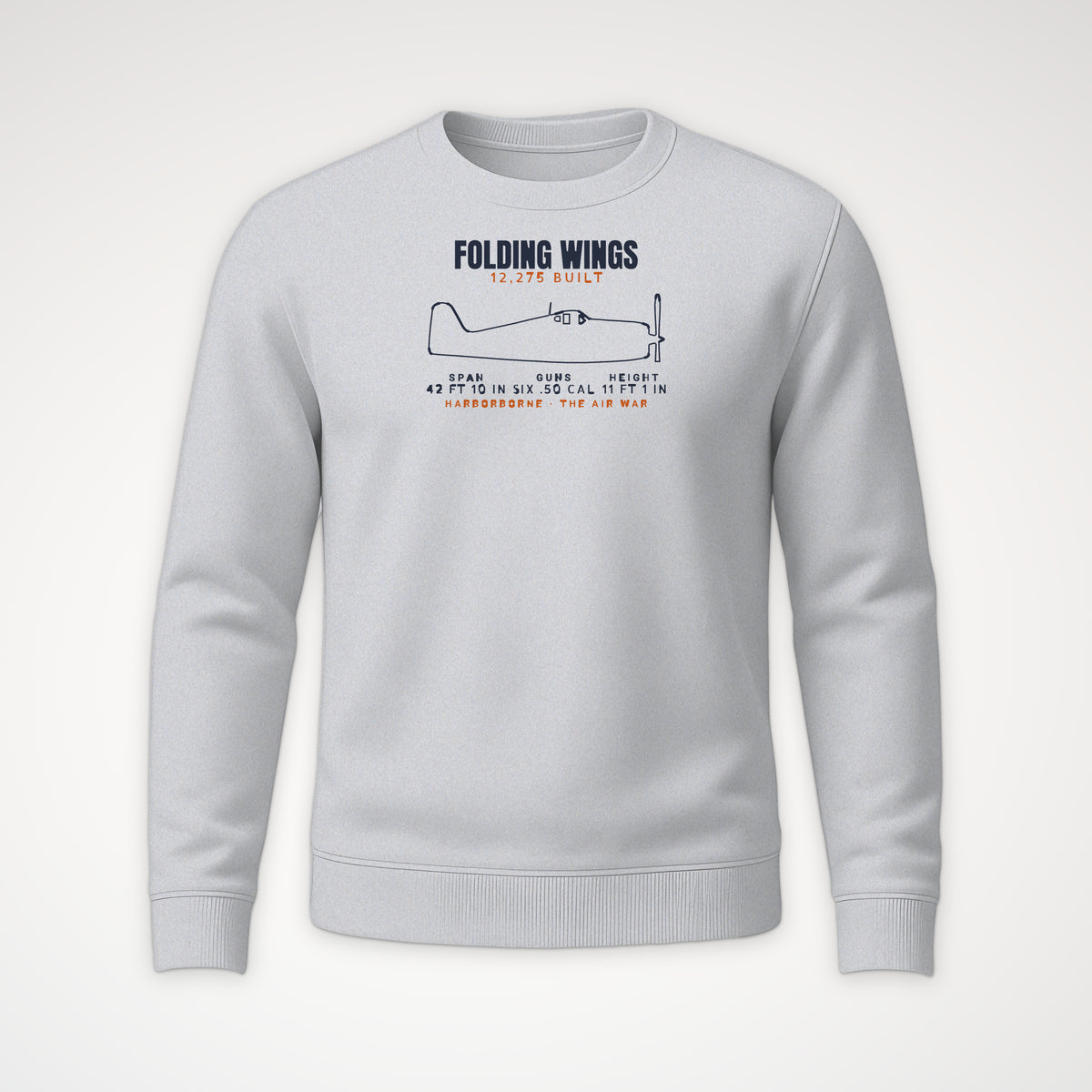 Folding-Wing Fighter Blueprint Crewneck Sweatshirt in Sport Grey